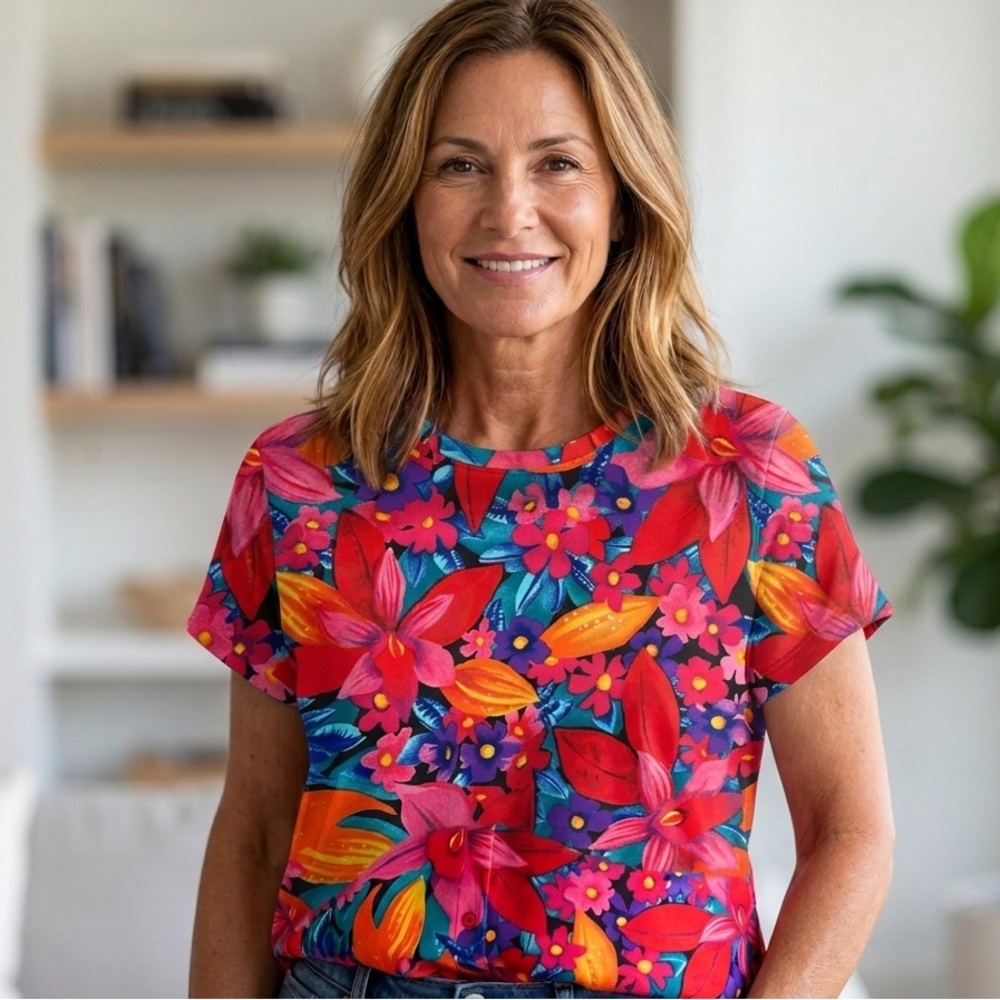 Vintage TR Bentley Floral Top Size M - Bright Tropical 90s Aesthetic Blouse